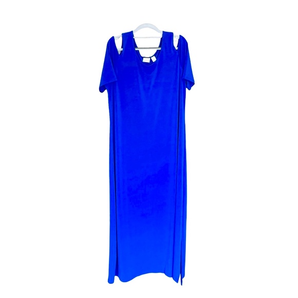 Chico's Short Sleeve Dress Cut-Out Cold Shoulder Side Slit Blue XL (Chico's 3) - Picture 1 of 9
